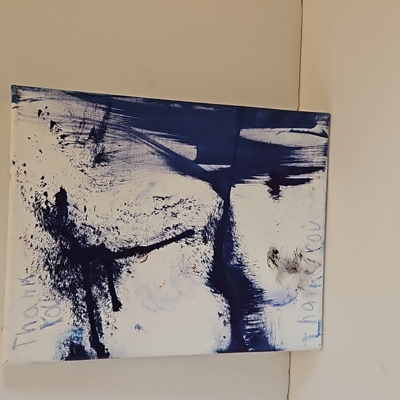 Hand Crafted Thank you Painting 8"x 10" on white upcycled canvas Blue Floral Art - Picture 7 of 12